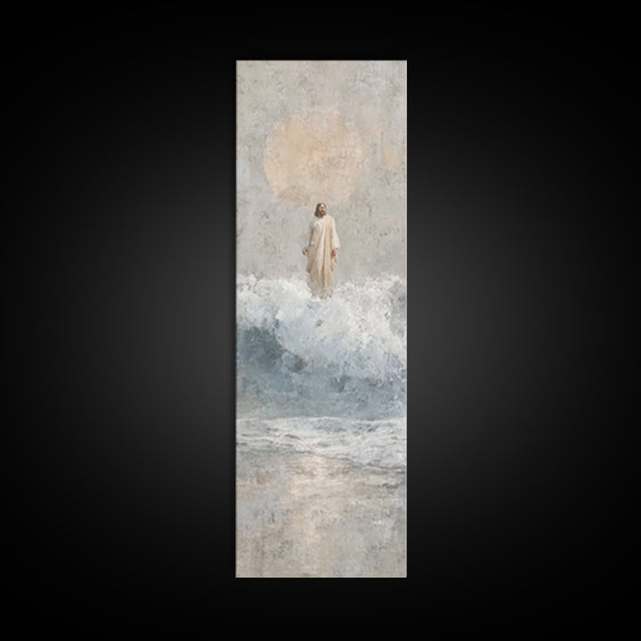 Serene Sea Path, Framed Canvas Print, Narrow Art, Jesus Painting, Christian Wall Art, Christian Art Canvas