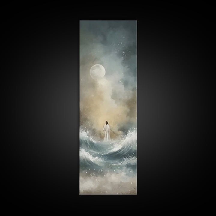Sacred Night Path | Framed Canvas Print | Tall Narrow Wall Art | Christian Wall Art | Jesus Painting | Christian Art Canvas