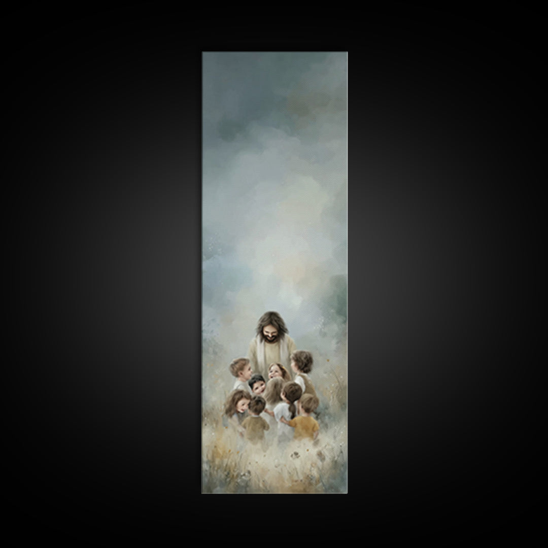 Morning Meadow Peace – Framed Canvas Print – Tall Narrow Wall Art – Christian Art Canvas – Christian Wall Art – Jesus Painting