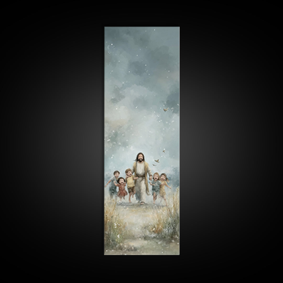 Meadow Of Joy – Framed Canvas Print – Tall Narrow Wall Art – Christian Wall Art – Jesus Painting – Christian Art Canvas – Christmas Art