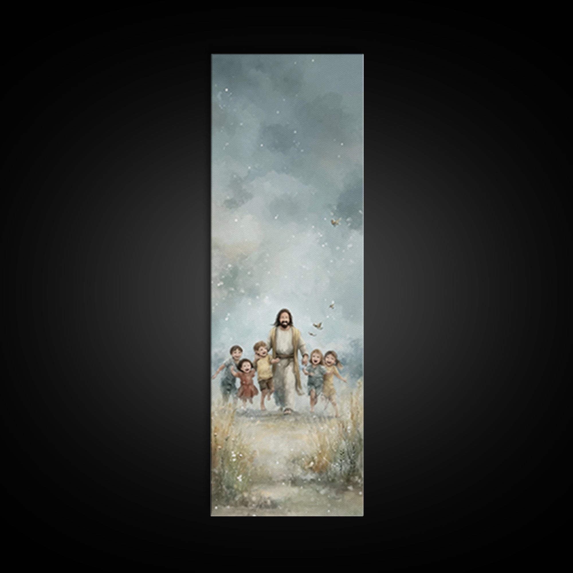 Meadow Of Joy – Framed Canvas Print – Tall Narrow Wall Art – Christian Wall Art – Jesus Painting – Christian Art Canvas – Christmas Art