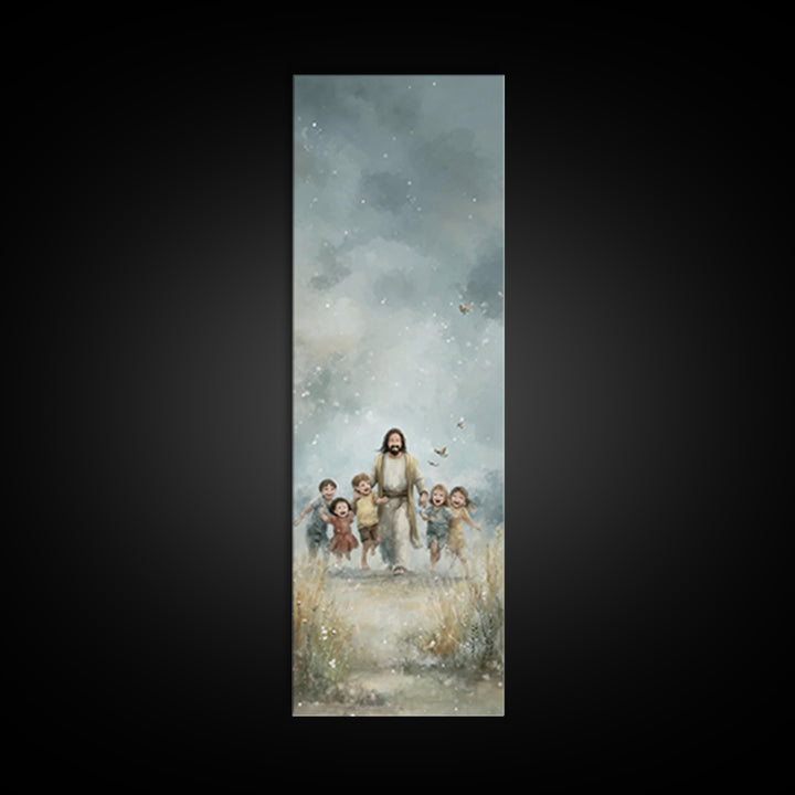 Meadow Of Joy – Framed Canvas Print – Tall Narrow Wall Art – Christian Wall Art – Jesus Painting – Christian Art Canvas – Christmas Art