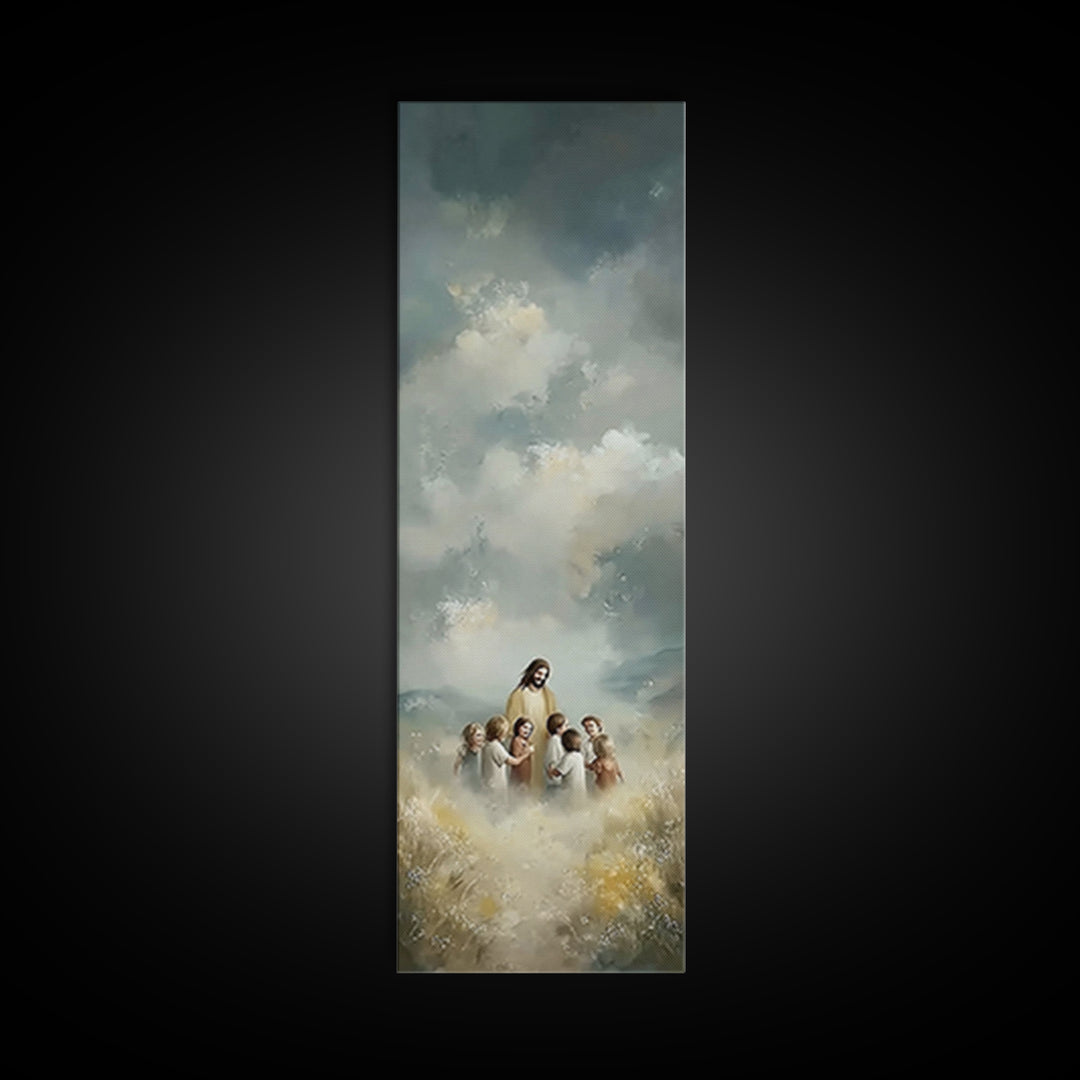 Fields Of Promise, Framed Canvas Print, Tall Skinny Art Print, Christian Art Canvas, Jesus Painting, Christian Wall Art, Christmas Art