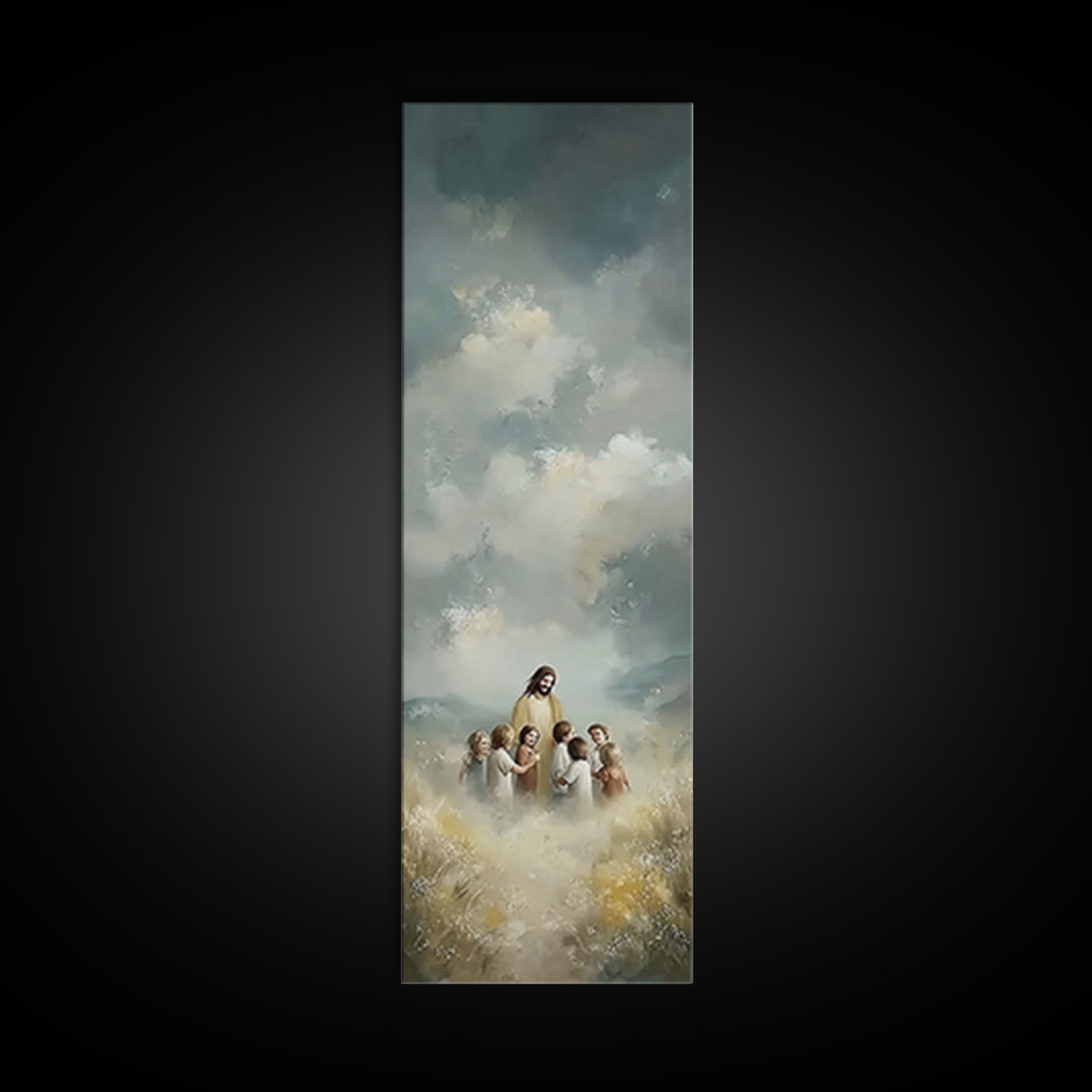 Fields Of Promise, Framed Canvas Print, Tall Skinny Art Print, Christian Art Canvas, Jesus Painting, Christian Wall Art, Christmas Art