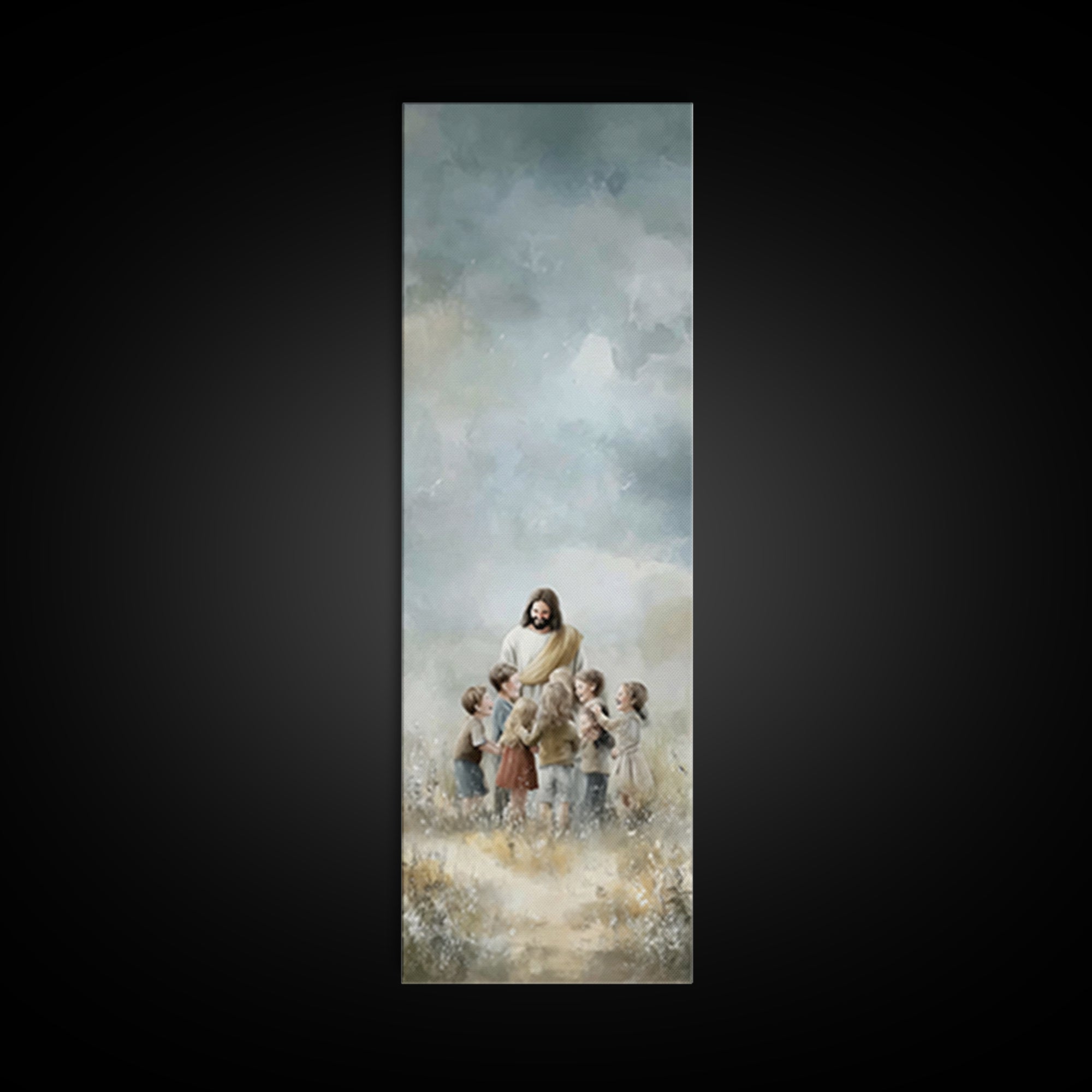 Circle Of Blessings, Framed Canvas Print, Narrow Art, Jesus Painting, Christian Wall Art, Christmas Art, Christian Art Canvas