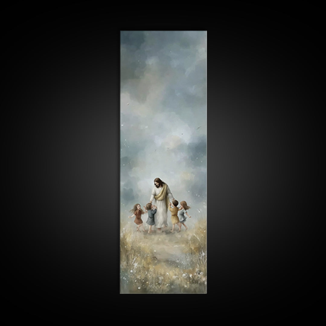 Heavenly Meadow Light | Framed Canvas Print | Tall Narrow Wall Art | Christian Art Canvas | Christmas Art | Jesus Painting | Christian Wall