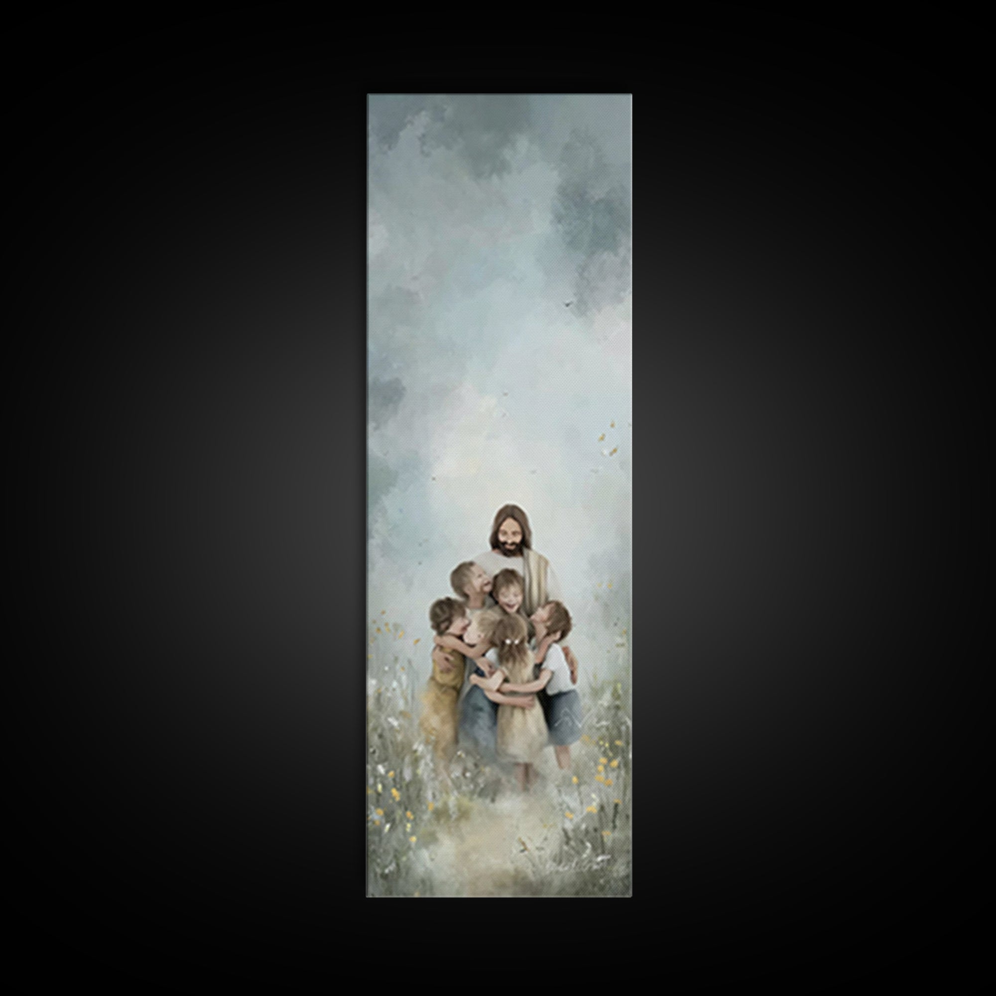 Clouds Of Mercy, Framed Canvas Print, Tall Narrow Wall Art, Christian Christmas Art, Christian Art Canvas, Jesus Painting, Christian Wall A