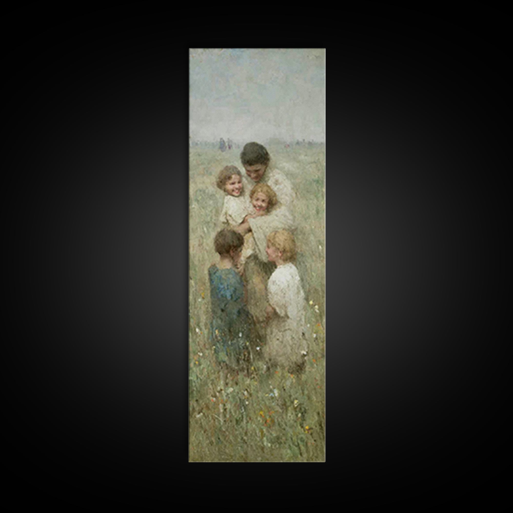 Gathered In Grace, Framed Canvas Print, Narrow Art, Jesus Painting, Christian Wall Art, Christian Art Canvas, Christian Christmas Art