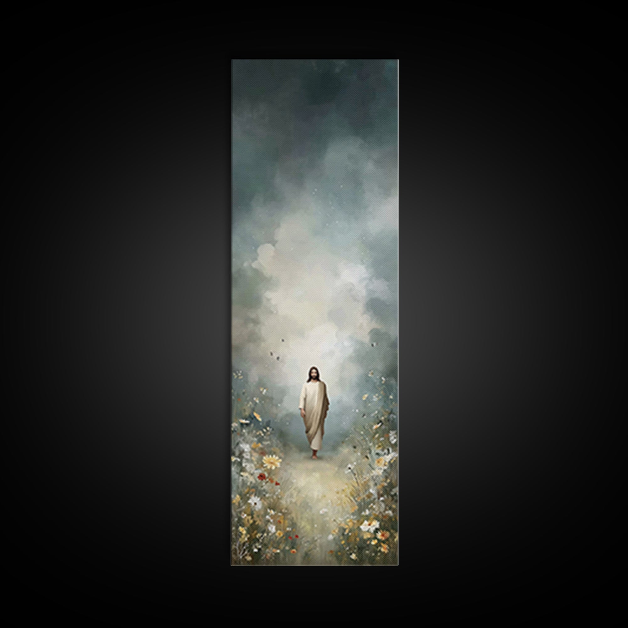 Grace In The Meadow | Framed Canvas Print | Tall Skinny Art Print | Christian Art Canvas | Jesus Painting | Christian Wall Art