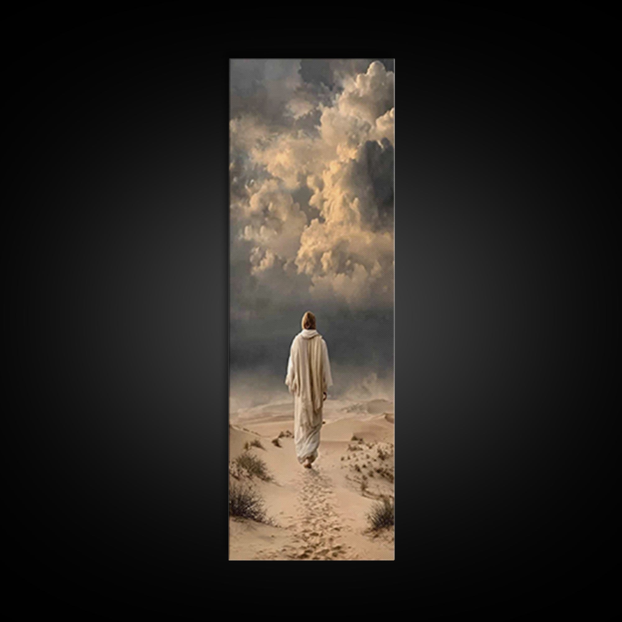 Stormward Hope, Framed Canvas Print, Tall Skinny Art Print, Jesus Painting, Christian Wall Art, Christian Art Canvas, Christian Gift