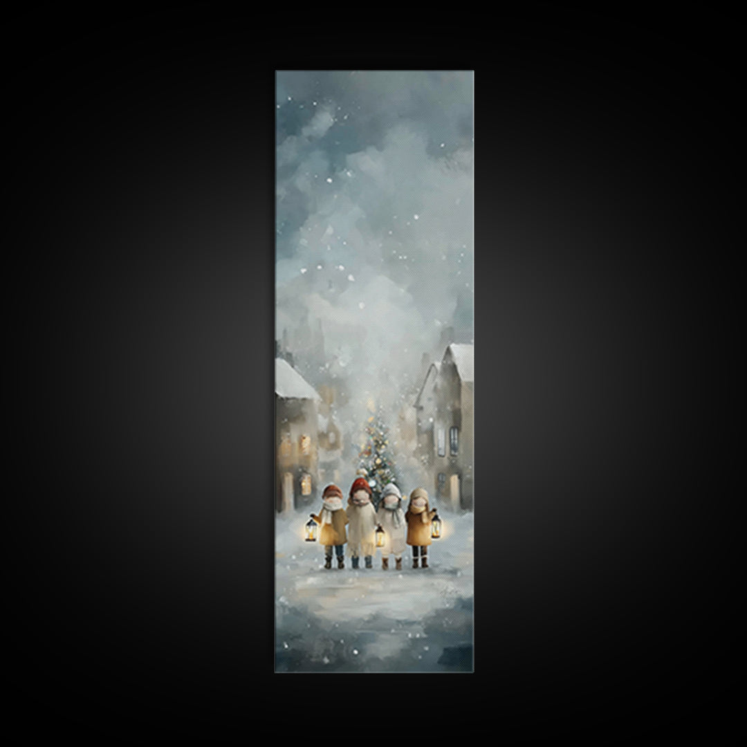 Winter Lantern Joy – Framed Canvas Print – Christmas Wall Art – Christian Christmas Art – Christian Art Canvas – Narrow Art – Christian Dec