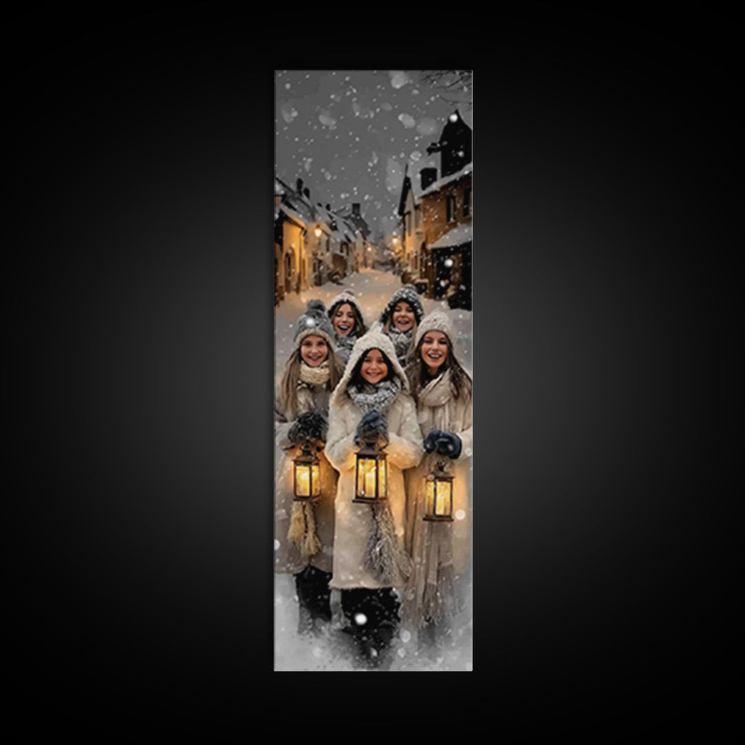 Snowfall Rejoicing – Framed Canvas Print – Christmas Art – Christian Wall Art – Modern Christmas Art – Tall Narrow Wall Art – Christian Chr