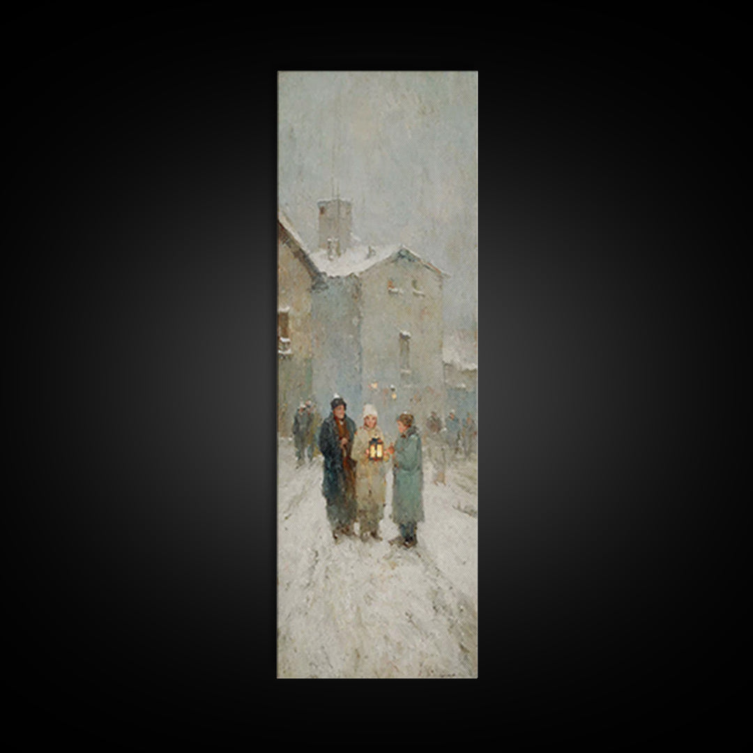 Evening Lantern Walk – Framed Canvas Print – Christian Art Canvas – Vintage Christmas Art – Christian Wall Art – Skinny Art – Christian Chr