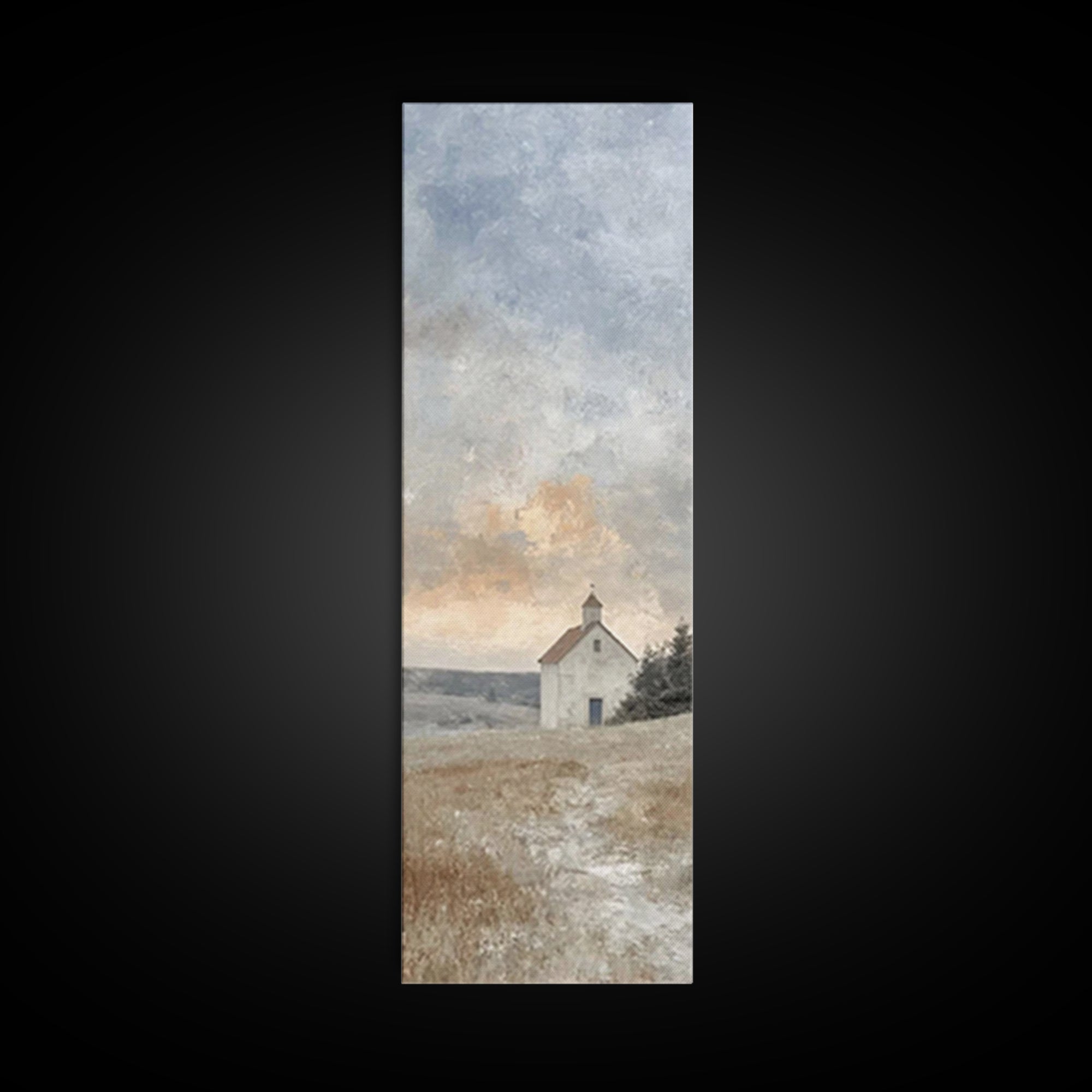 Meadow Chapel Light – Framed Canvas Print – Christian Wall Art – Christian Art Canvas – Vintage Christian Art – Narrow Art – Christian Deco