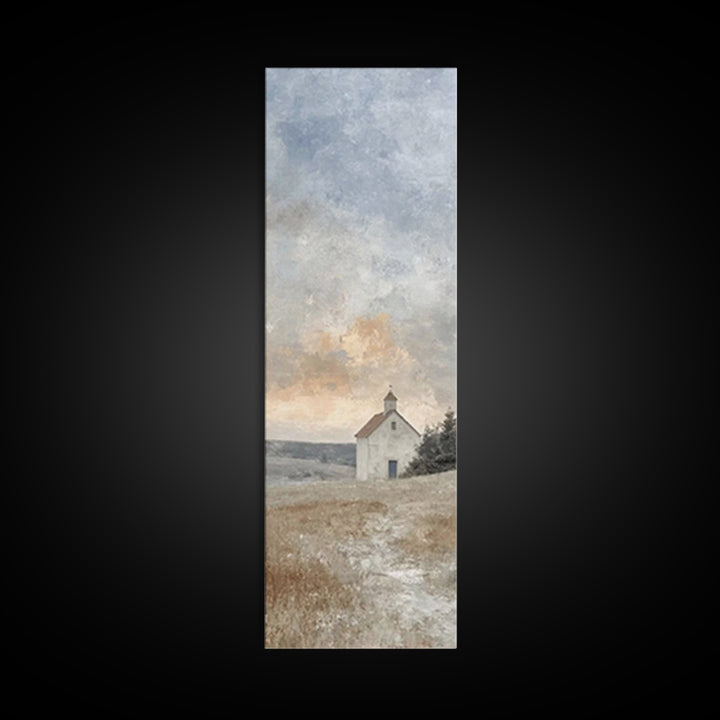 Meadow Chapel Light – Framed Canvas Print – Christian Wall Art – Christian Art Canvas – Vintage Christian Art – Narrow Art – Christian Deco