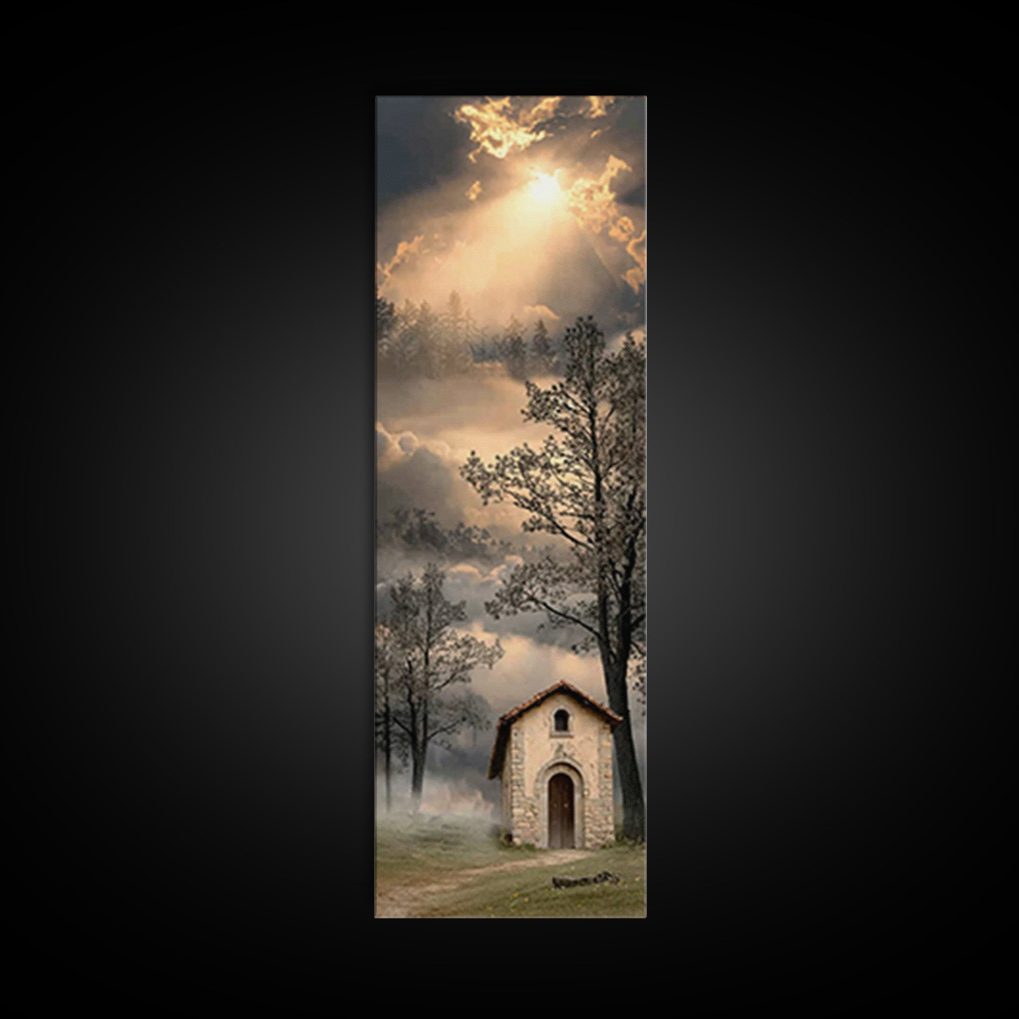 Rustic Chapel Stone – Framed Canvas Print – Vintage Christian Art – Christian Wall Art – Christian Art Canvas – Tall Narrow Wall Art – Chri