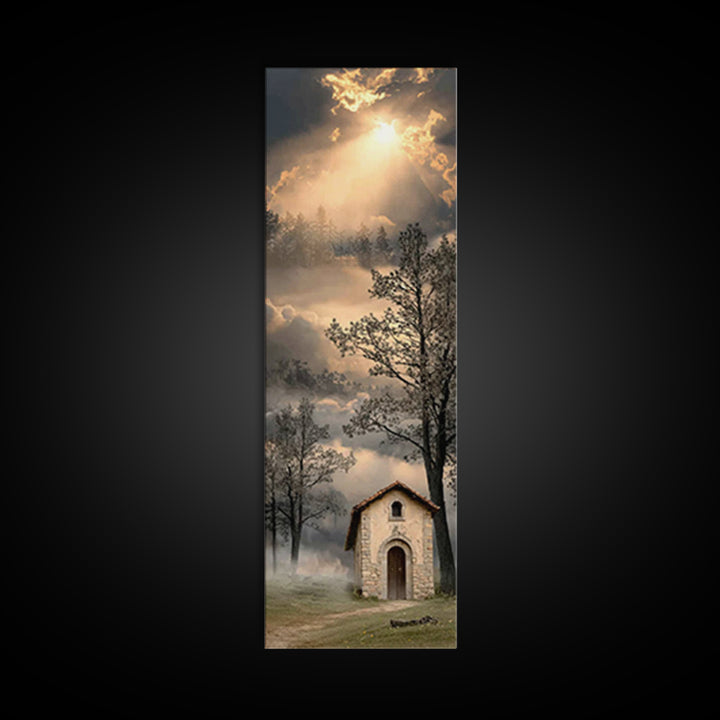 Rustic Chapel Stone – Framed Canvas Print – Vintage Christian Art – Christian Wall Art – Christian Art Canvas – Tall Narrow Wall Art – Chri