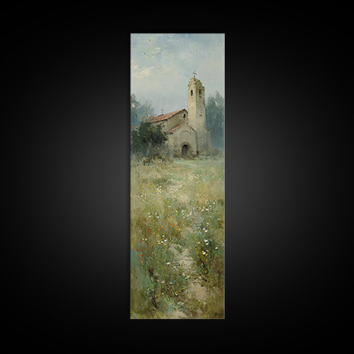Old Chapel Meadow – Framed Canvas Print – Christian Wall Art – Christian Art Canvas – Vintage Christian Art – Tall Skinny Art Print – Chris