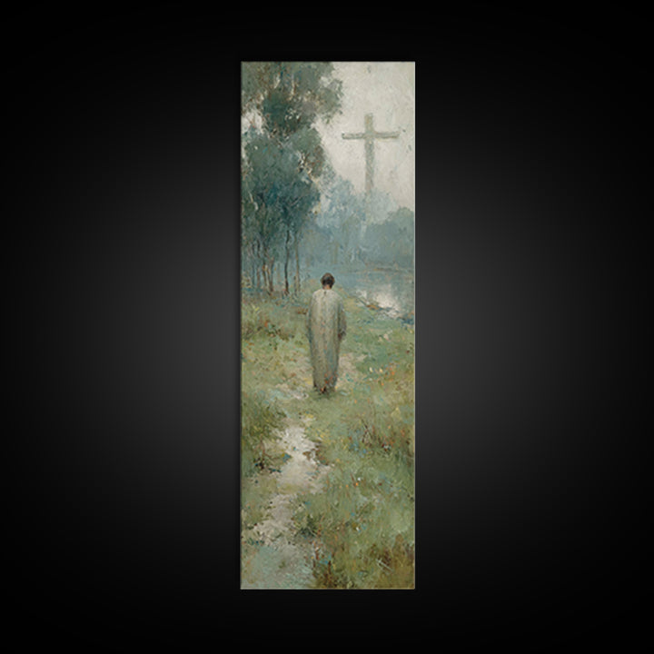 Silent Morning Path, Framed Canvas Print, Christian Art Canvas, Narrow Art, Christian Painting, Subtle Christian Art, Christmas Wall Art