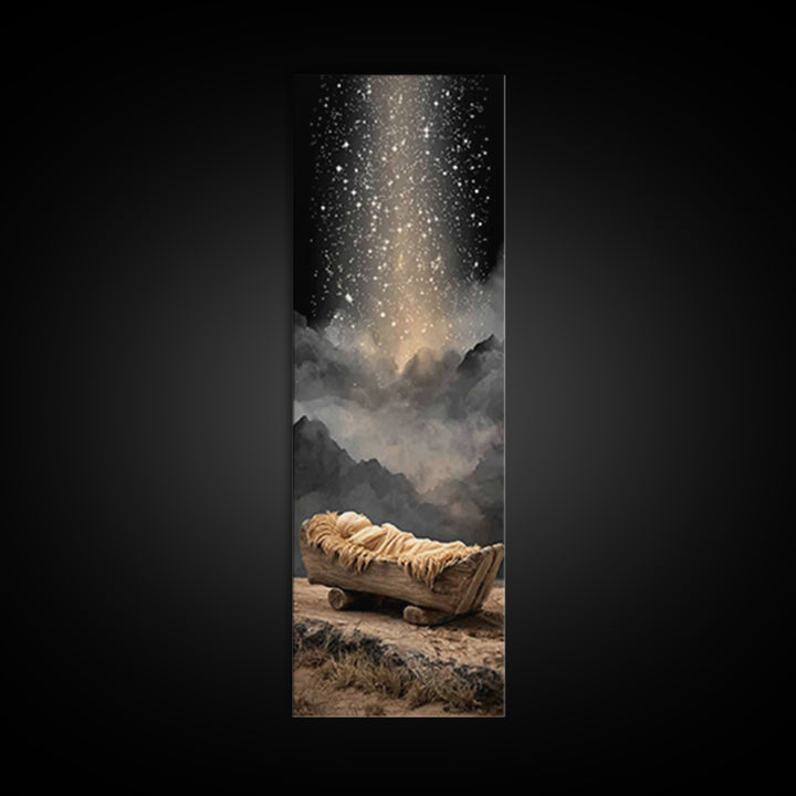 Holy Night Cradle – Framed Canvas Print – Christian Christmas Art – Tall Skinny Art Print – Christian Wall Art – Christmas Canvas Wall Art