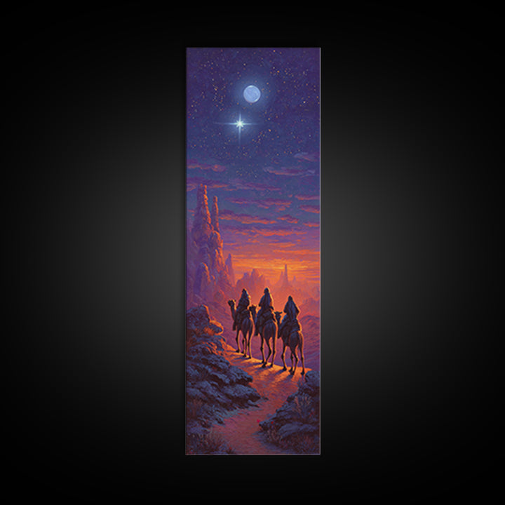 Sacred Night Trek – Framed Canvas Print – Christian Art Canvas – Narrow Art – Christian Christmas Art – Christian Painting – Modern Christi