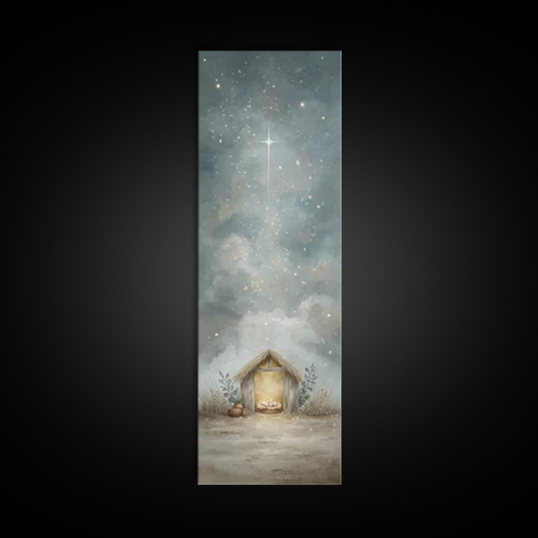 Holy Night Sky, Framed Canvas Print, Skinny Art, Christian Wall Art, Christmas Canvas Wall Art, Christian Art Print, Jesus Christmas Art