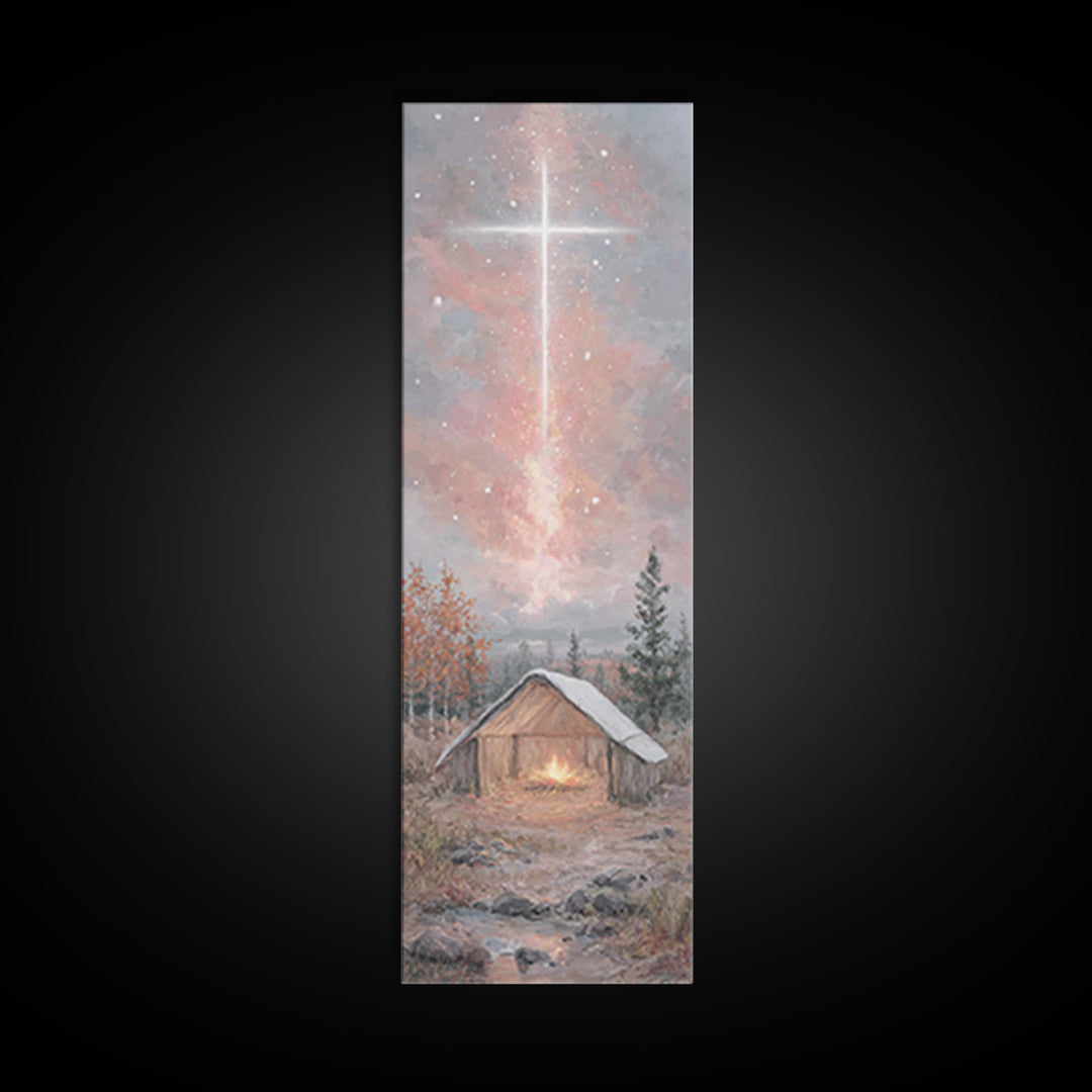 Radiant manger glow, Framed Canvas Print, Narrow Art, Christian Christmas Art, Christmas Art Prints, Christian Art Canvas, Christmas Wall A