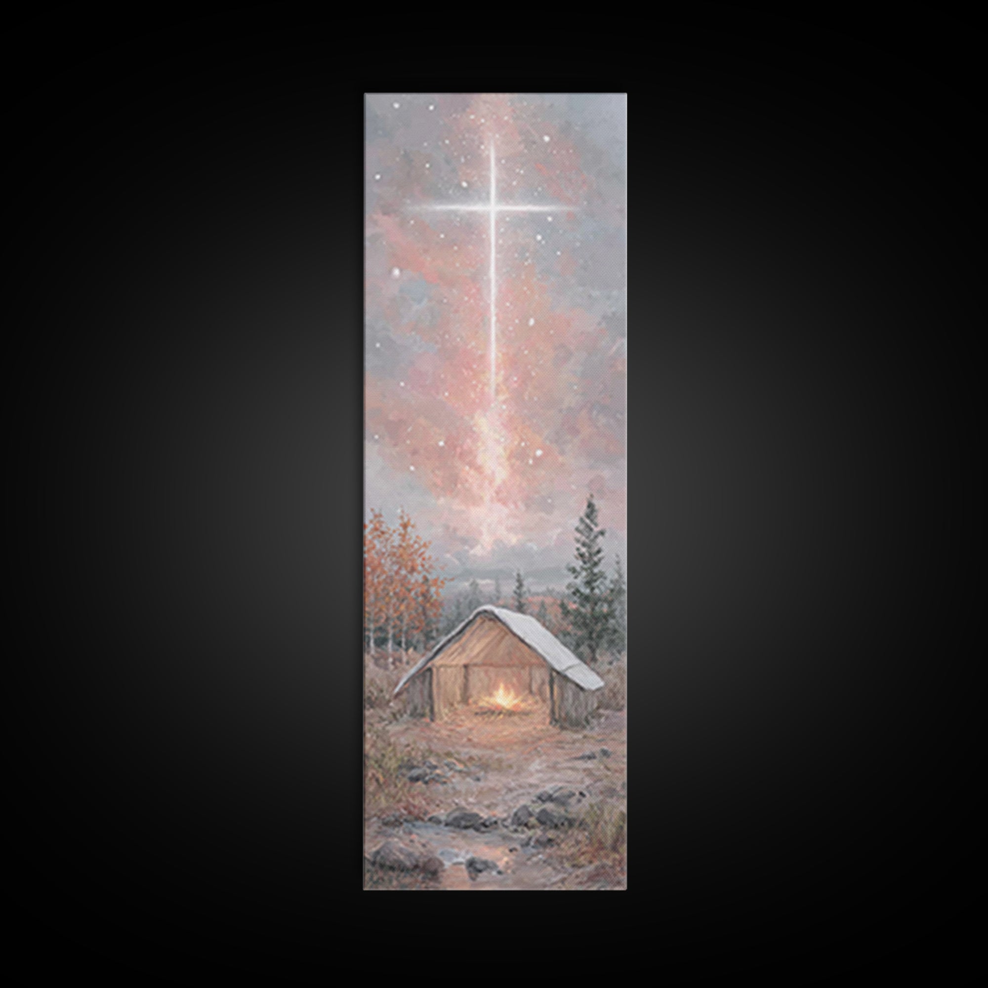 Radiant manger glow, Framed Canvas Print, Narrow Art, Christian Christmas Art, Christmas Art Prints, Christian Art Canvas, Christmas Wall A