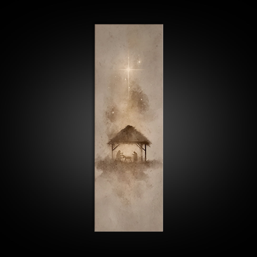Silent Manger Night – Framed Canvas Print – Skinny Art – Christian Art Print – Christmas Wall Art – Framed Christmas Art – Christian Christ
