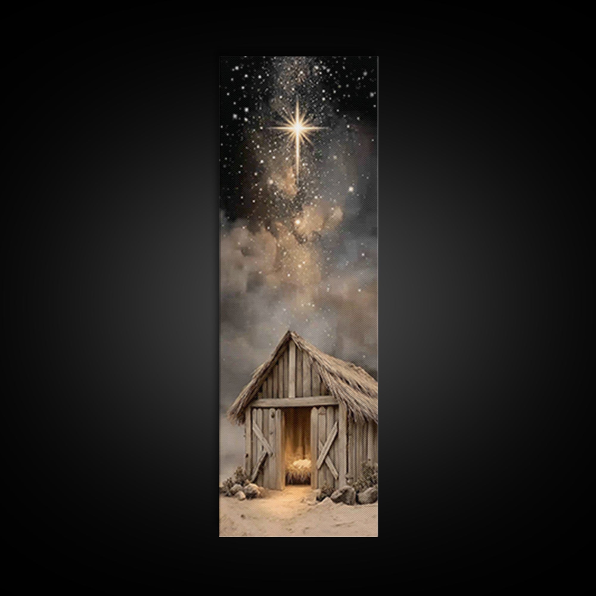 Divine Midnight Star | Framed Canvas Print | Tall Narrow Wall Art | Jesus Christmas Art | Christmas Art Framed | Christian Wall Art | Chris