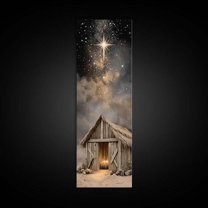 Divine Midnight Star | Framed Canvas Print | Tall Narrow Wall Art | Jesus Christmas Art | Christmas Art Framed | Christian Wall Art | Chris