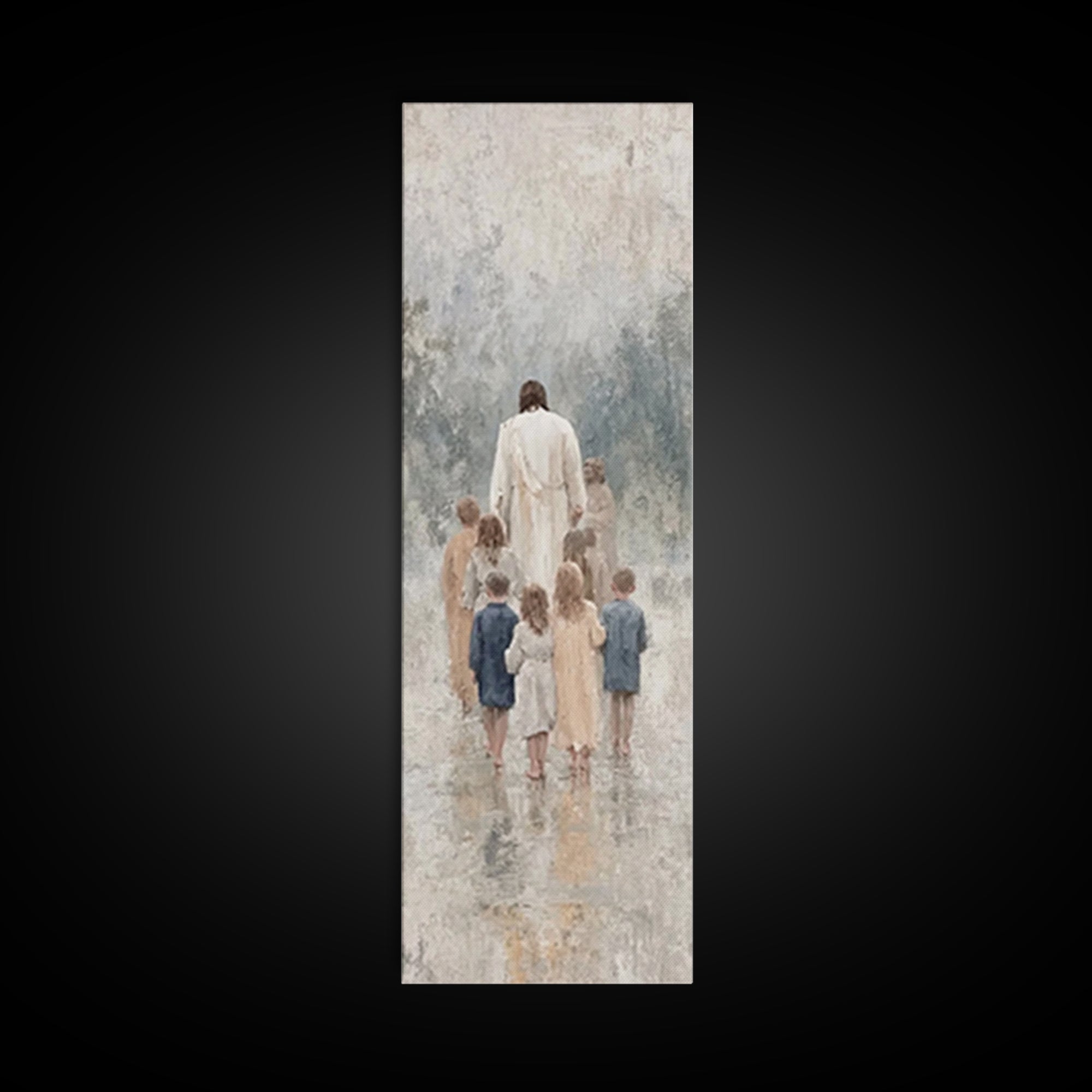 Walking With Jesus | Framed Canvas Print | Tall Narrow Wall Art | Christian Art Print | Jesus Painting | Christian Decor | Subtle Christian