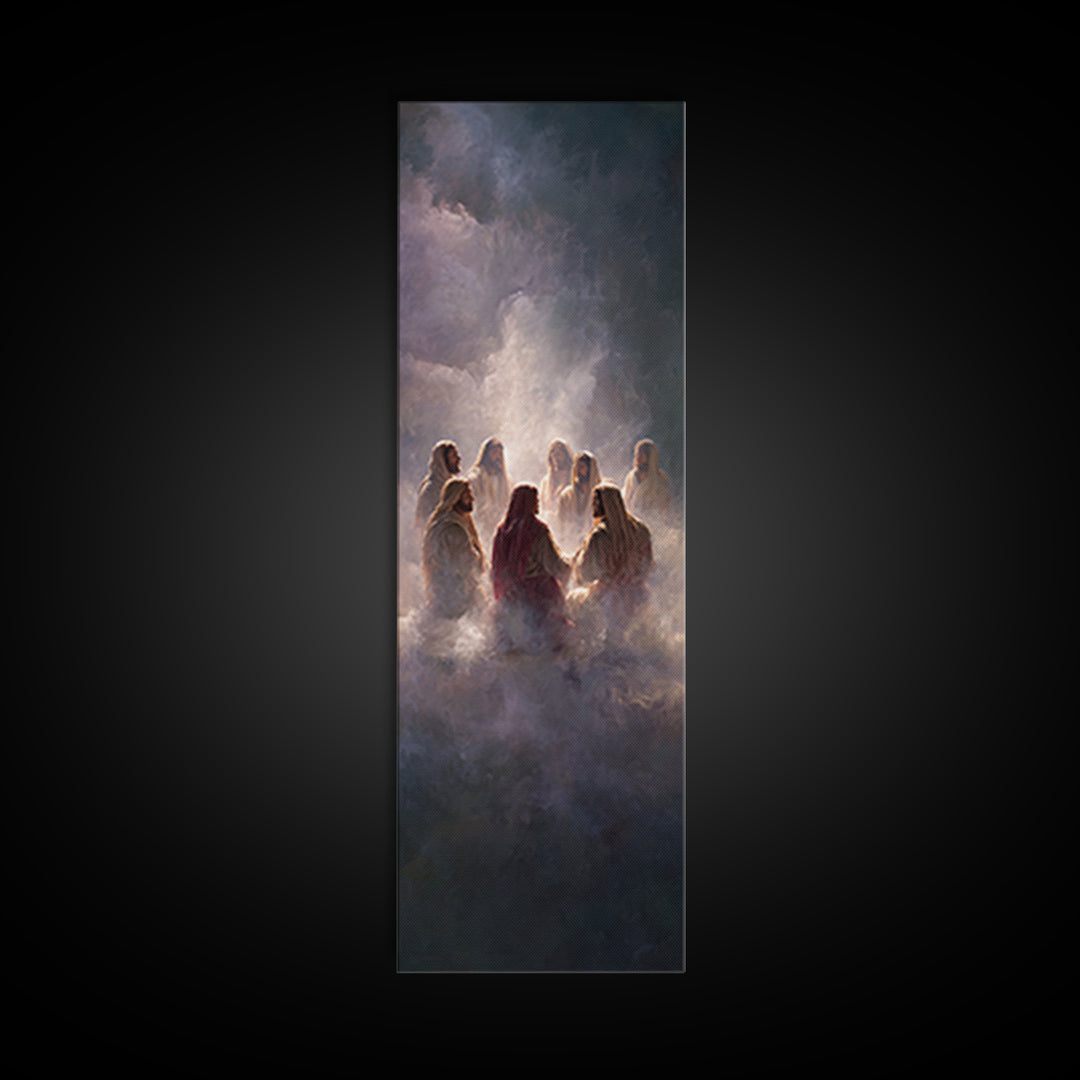 Heavenly Assembly, Framed Canvas Print, Tall Narrow Wall Art, Christian Art Canvas, Jesus Painting, Christmas Art, Christian Decor