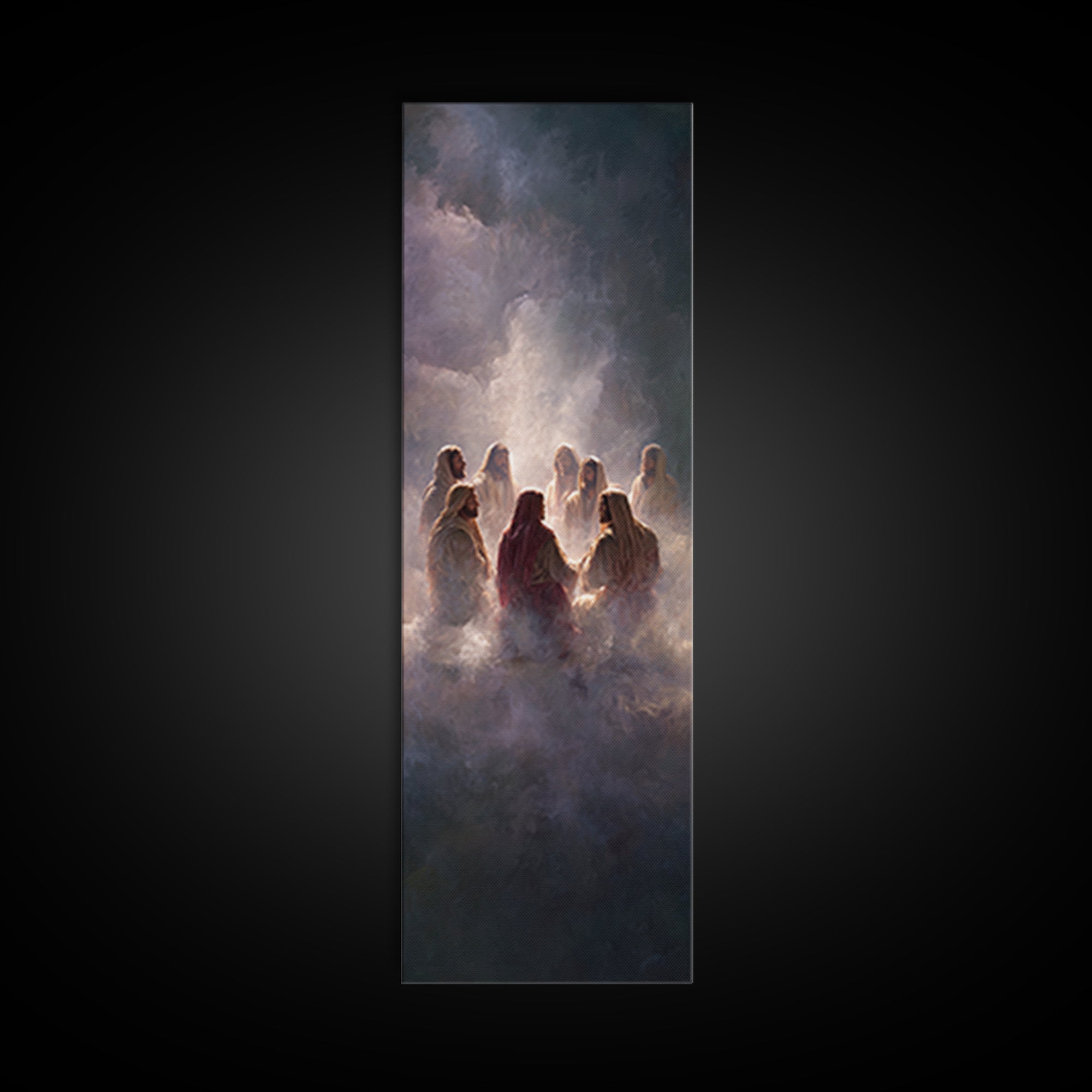 Heavenly Assembly, Framed Canvas Print, Tall Narrow Wall Art, Christian Art Canvas, Jesus Painting, Christmas Art, Christian Decor