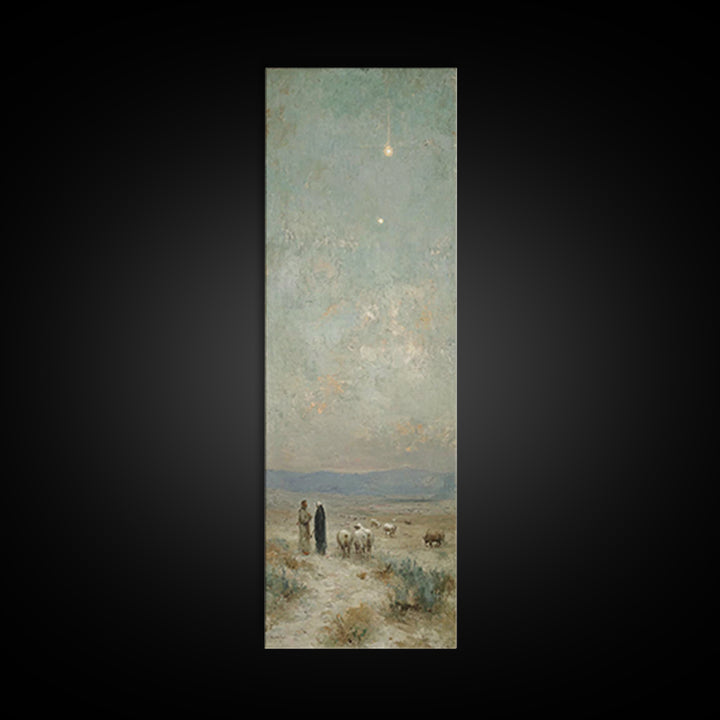 Starry Shepherd Path – Framed Canvas Print – Tall Narrow Wall Art – Christian Wall Art – Christian Art Canvas – Christmas Art
