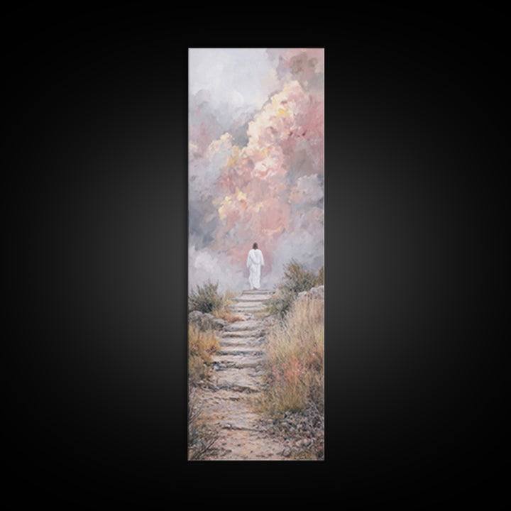 Heavenward Steps | Framed Canvas Print | Jesus Painting | Christian Art Canvas | Christian Wall Art | Tall Skinny Art Print | Christmas Art
