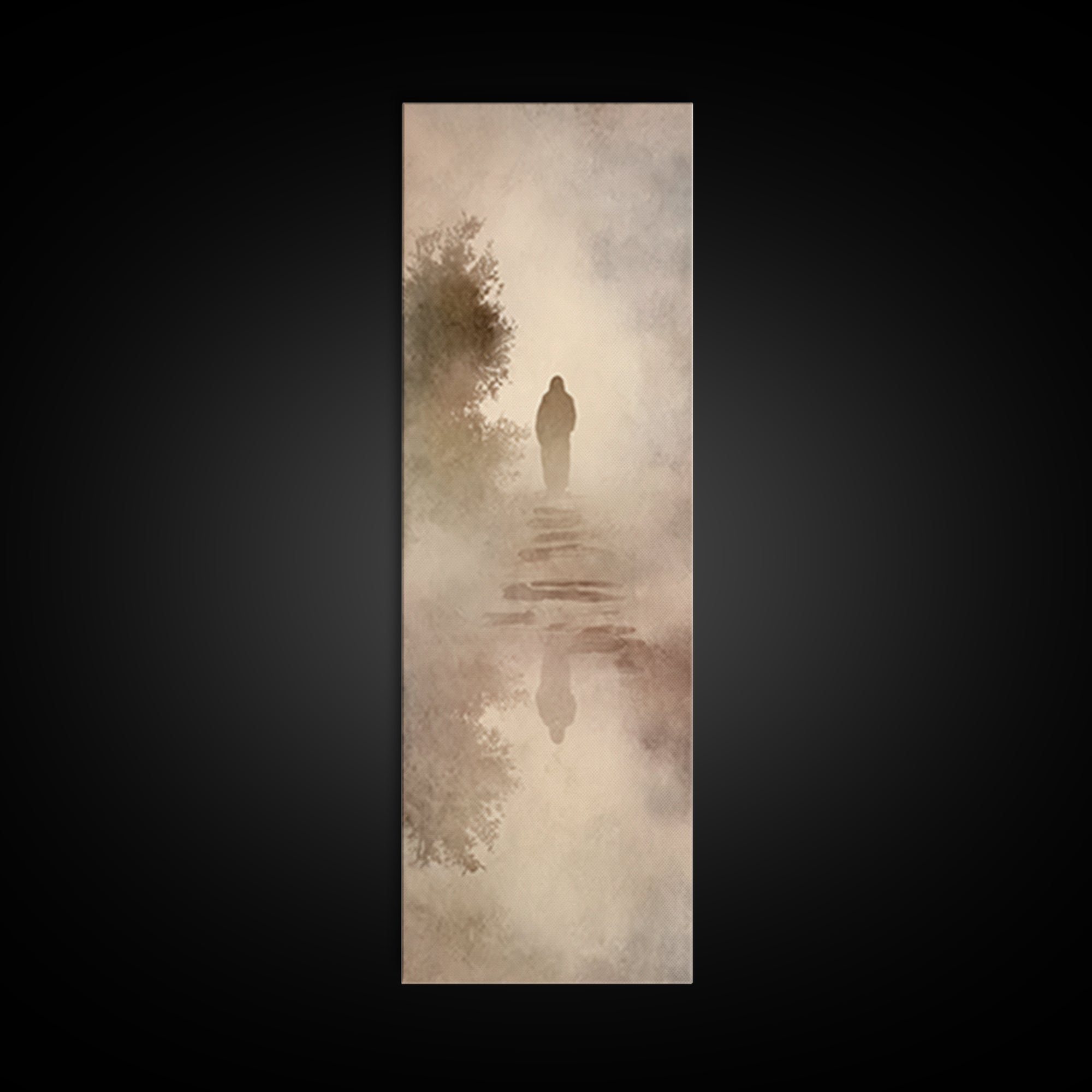 Misty Dawn Walk – Framed Canvas Print – Christian Art – Christian Art Canvas – Jesus Painting – Narrow Art – Christian Christmas Art