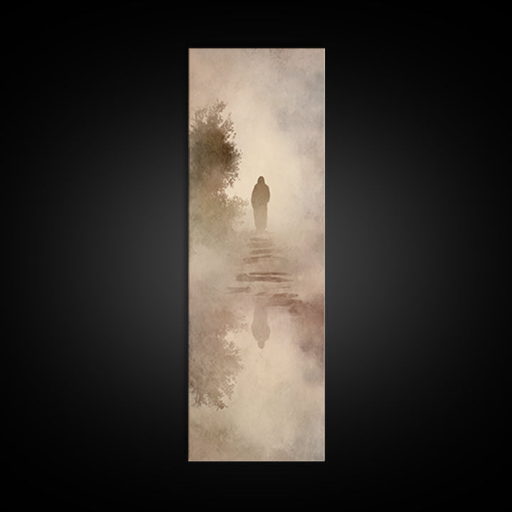 Misty Dawn Walk – Framed Canvas Print – Christian Art – Christian Art Canvas – Jesus Painting – Narrow Art – Christian Christmas Art