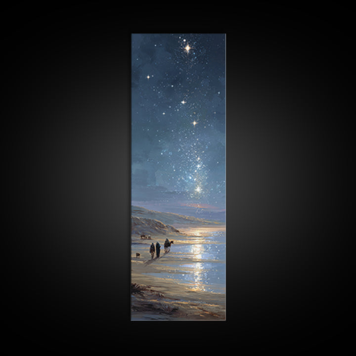 Guiding Shore Star, Framed Canvas Print, Christian Art Canvas, Christian Wall Art, Christmas Art, Tall Skinny Art Print, Christian Christma