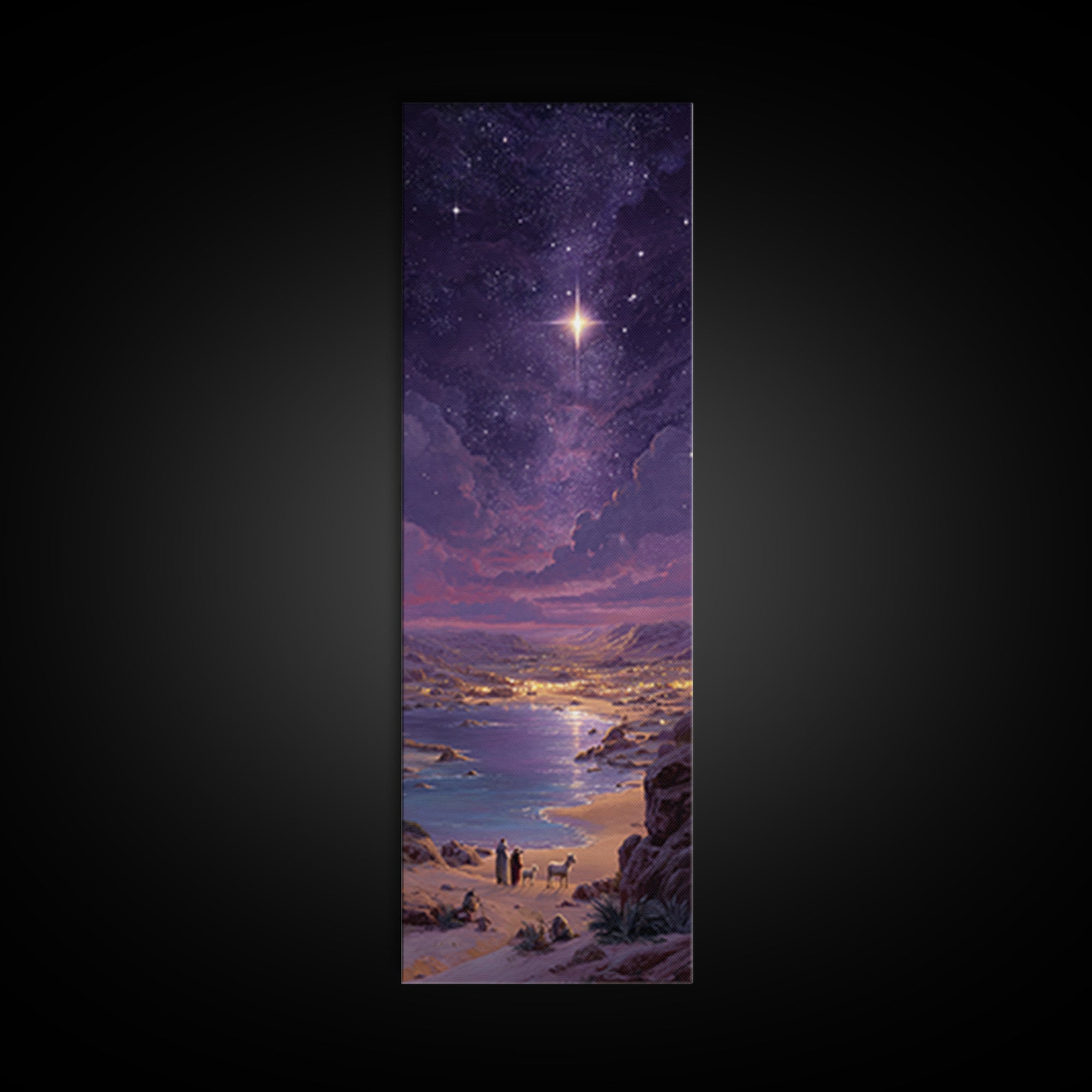 Bethlehem Night Glow – Framed Canvas Print – Christmas Art – Christian Art Canvas – Christian Wall Art – Tall Skinny Art Print – Christian