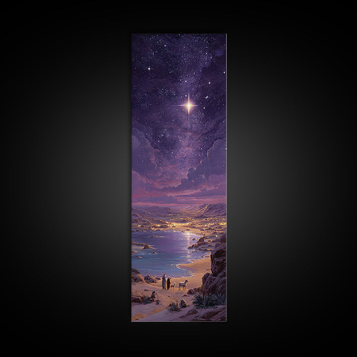 Bethlehem Night Glow – Framed Canvas Print – Christmas Art – Christian Art Canvas – Christian Wall Art – Tall Skinny Art Print – Christian