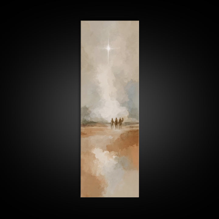 Guiding Star Journey – Framed Canvas Print – Tall Skinny Art Print – Christian Wall Art – Christmas Art – Jesus Painting – Christian Art