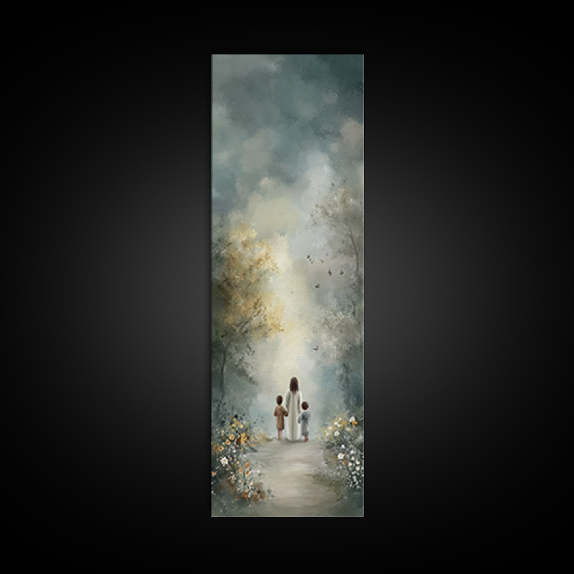 Heavenly Path Walk – Framed Canvas Print – Tall Narrow Wall Art – Christian Art Canvas – Jesus Painting – Christian Decor – Christian Wall