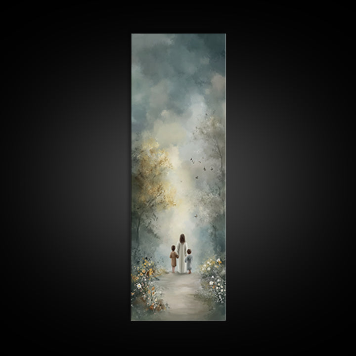 Heavenly Path Walk – Framed Canvas Print – Tall Narrow Wall Art – Christian Art Canvas – Jesus Painting – Christian Decor – Christian Wall