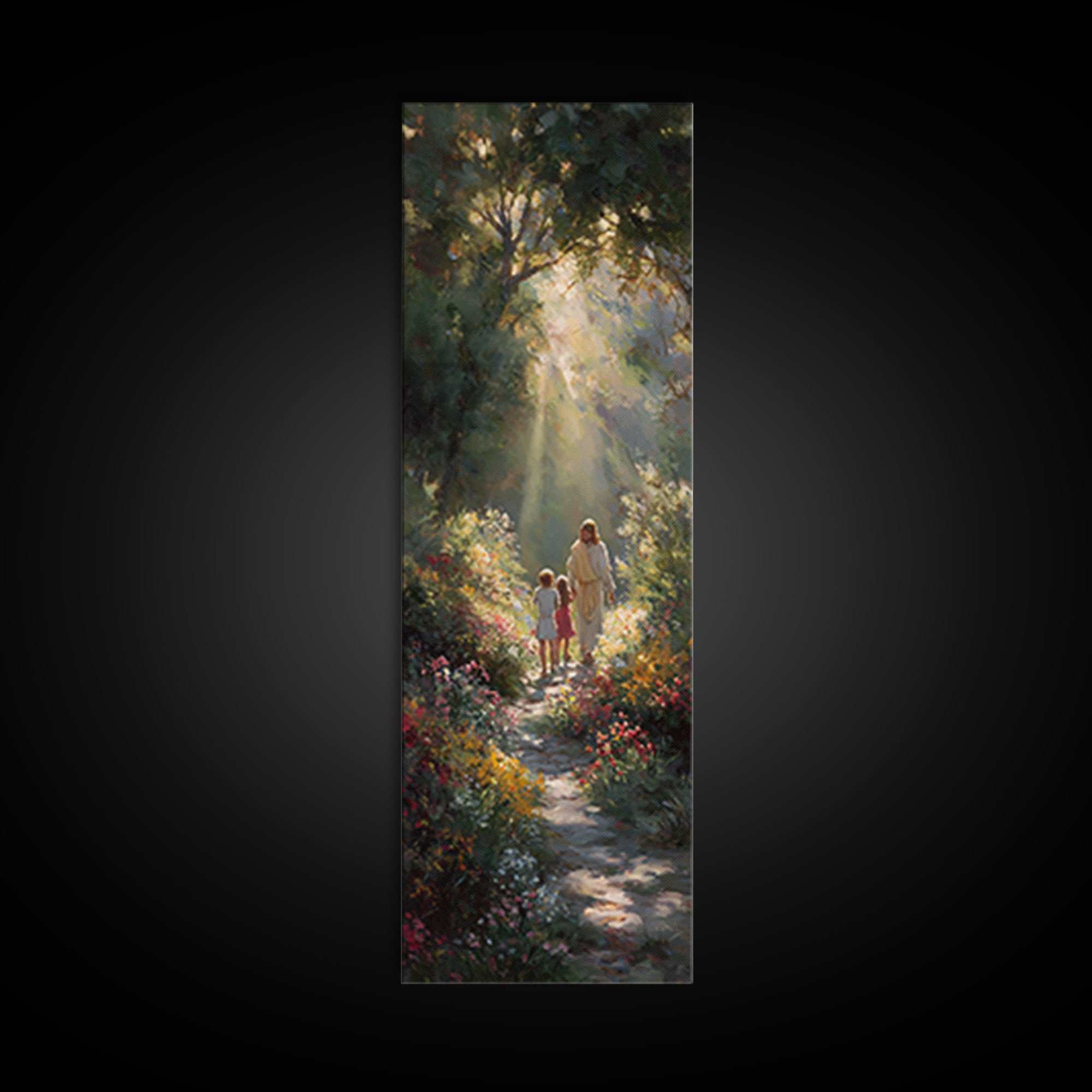 Radiant Garden Path – Framed Canvas Print | Tall Narrow Wall Art | Jesus Painting | Christian Art Canvas | Christian Decor | Christian Wall