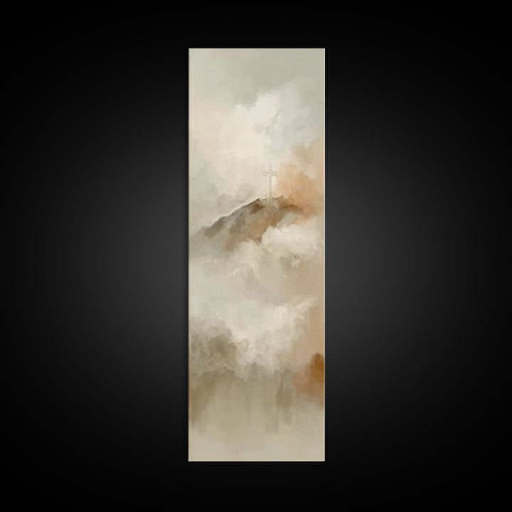 Hopeful Summit Cross – Framed Canvas Print – Narrow Art – Christian Art Canvas – Christian Painting – Christian Wall Art – Christmas Art