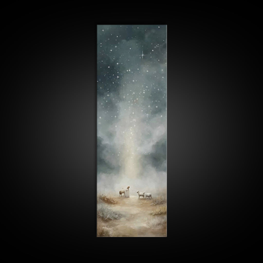 Shepherds Under Stars – Framed Canvas Print – Tall Narrow Wall Art – Christian Art Gift – Christian Wall Art – Christmas Art – Christian Ar