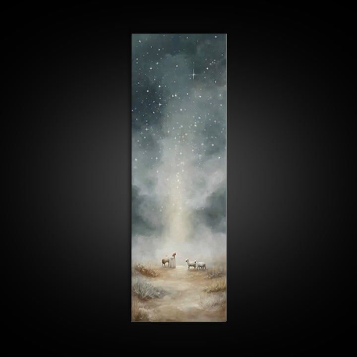 Shepherds Under Stars – Framed Canvas Print – Tall Narrow Wall Art – Christian Art Gift – Christian Wall Art – Christmas Art – Christian Ar