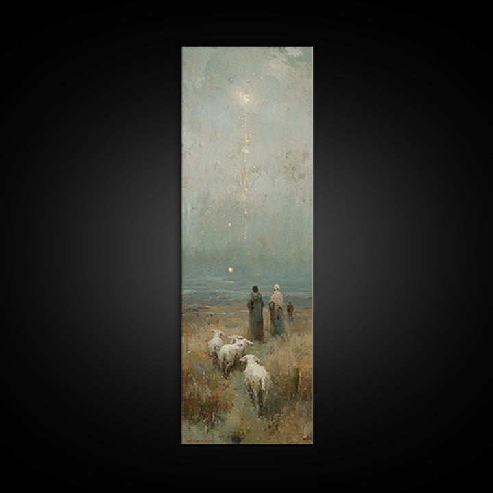 Shepherds At Dawn - Framed Canvas Print - Jesus Painting - Christian Art Canvas - Christian Christmas Art - Narrow Art - Christian Wall Art