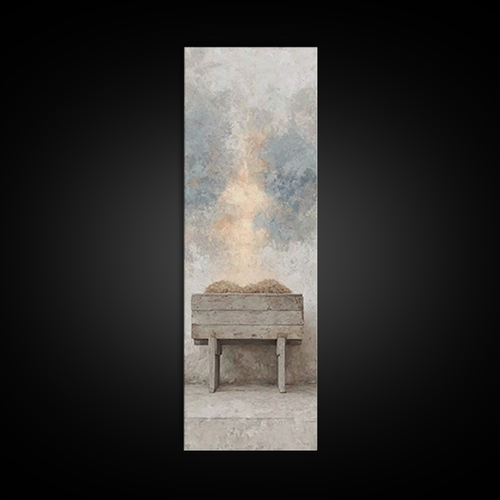 Holy Manger Light – Framed Canvas Print – Christian Wall Art – Christian Art Canvas – Narrow Art – Christian Christmas Art – Jesus Painting